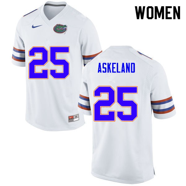Women #25 Erik Askeland Florida Gators College Football Jersey White